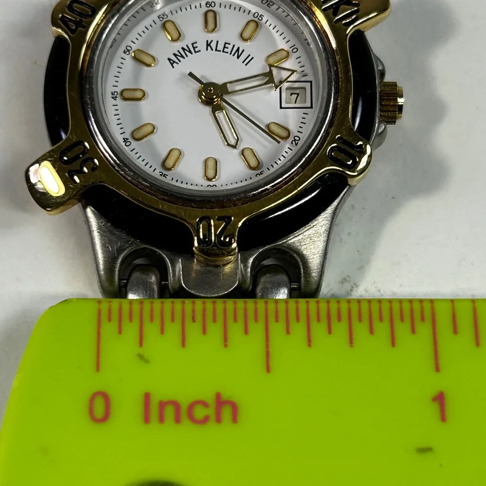 Anne‎ Klein II Vintage Watch Set Two Tone Leather Strap 4 Interchangeable Bezels